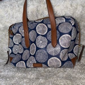 Fossil Sydney Satchel Blue White Floral